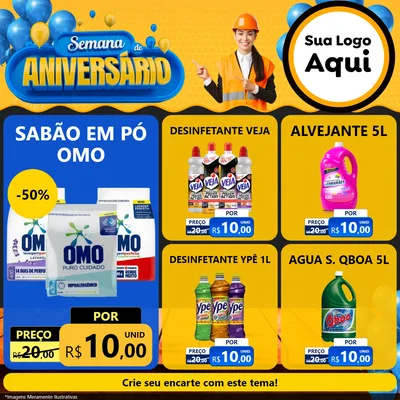 Modelo de Rede Social para Feed Facebook com o tema Semana de Aniversário para Produtos de Limpeza