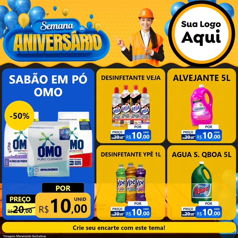 Modelo de Rede Social para Feed Facebook com o tema Semana de Aniversário para Produtos de Limpeza