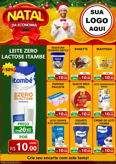 Modelo de Encarte para Encarte A4 Vertical com o tema Natal da Economia para Frios e Laticínios