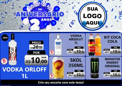 Modelo de Encarte para Encarte A4 Horizontal com o tema Promoção de Aniversário - 2 Anos para Distribuidora de bebidas