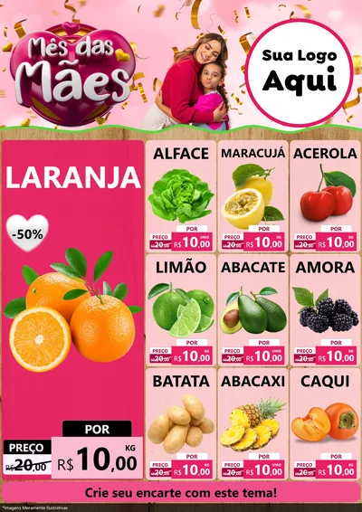 Modelo de Encarte para Encarte A4 Vertical com o tema Mês das Mães para Hortifrúti