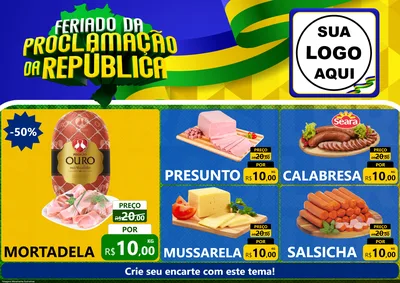 Modelo de Encarte para Encarte A4 Horizontal com o tema Feriado da Proclamação da República para Frios e Laticínios