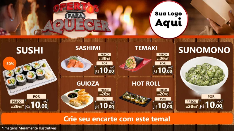 Modelo de TV para TV Horizontal com o tema Ofertas Para Aquecer para Comida japonesa