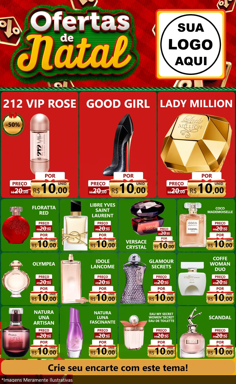 Modelo de Encarte para Encarte Grande com o tema Ofertas de Natal para Perfumes