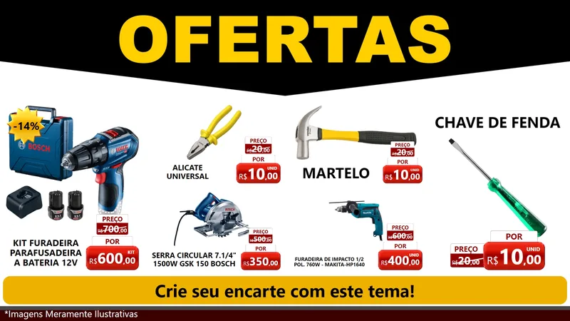 Modelo de TV para TV Horizontal com o tema Ofertas Preto e Vermelho Cartaz para Maquinas e Ferramentas