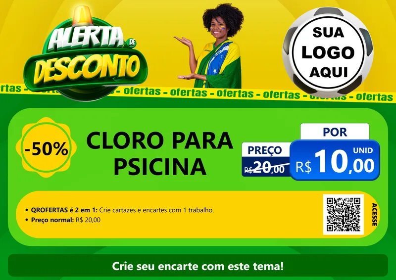 Modelo de Cartaz para Cartaz A4 Horizontal com o tema Alerta de Desconto para Produtos para Piscina