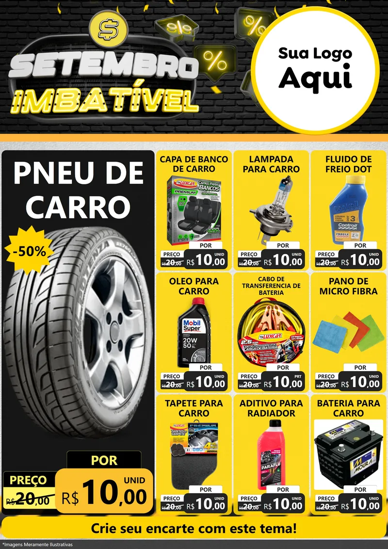 Modelo de Encarte para Encarte A4 Vertical com o tema Setembro Imbatível para Auto peças