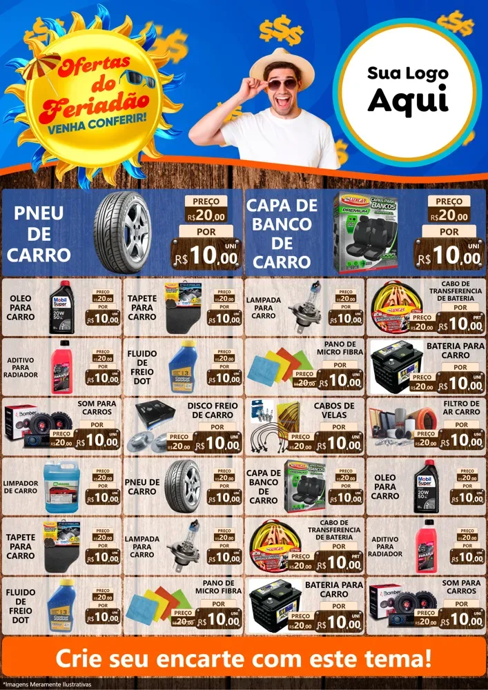 Modelo de Encarte para Encarte A4 Vertical com o tema Ofertas do Feriadão para Auto peças
