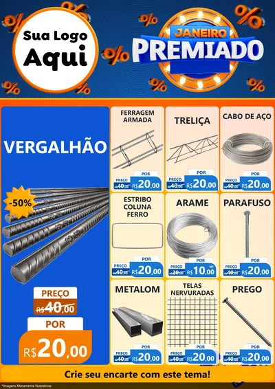 Modelo de Encarte para Encarte A4 Vertical com o tema Janeiro Premiado para Ferragens