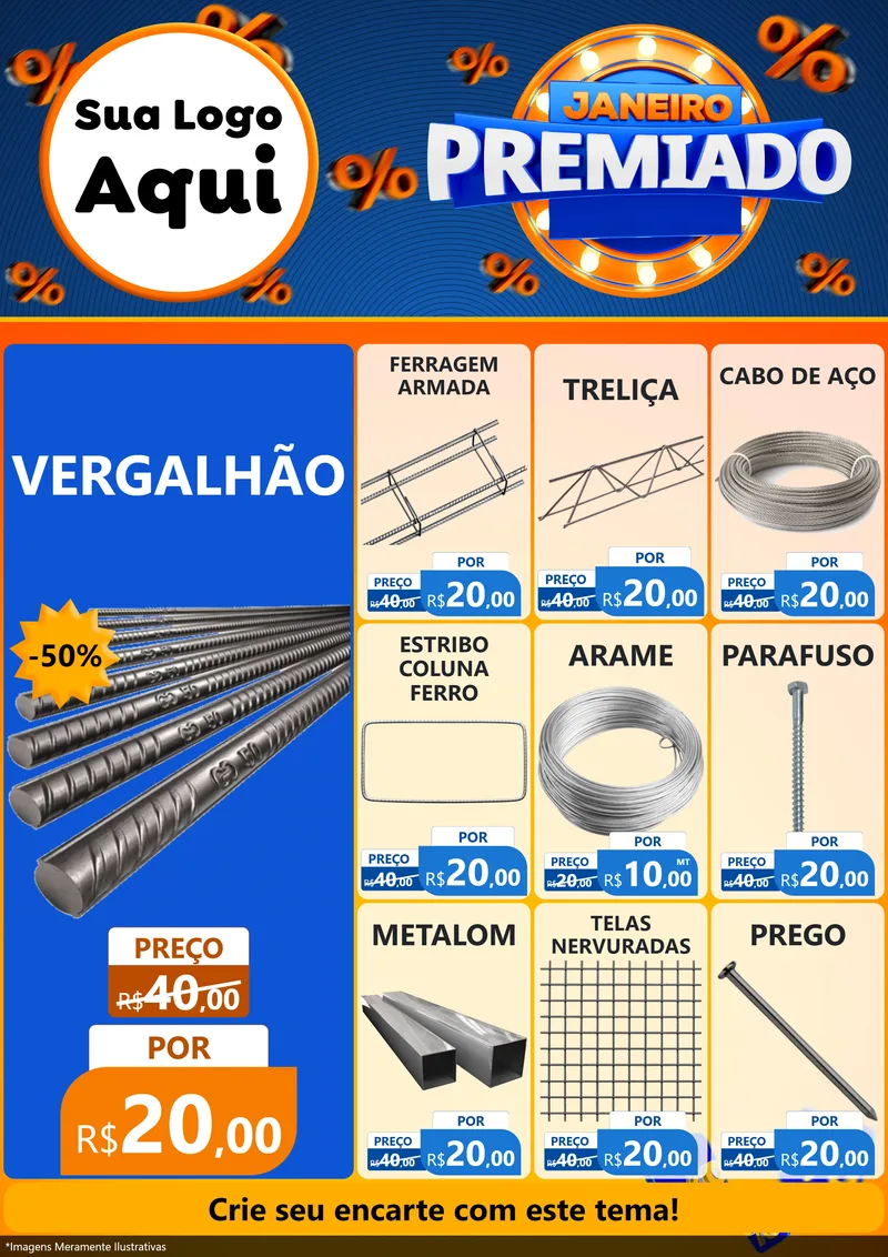 Modelo de Encarte para Encarte A4 Vertical com o tema Janeiro Premiado para Ferragens