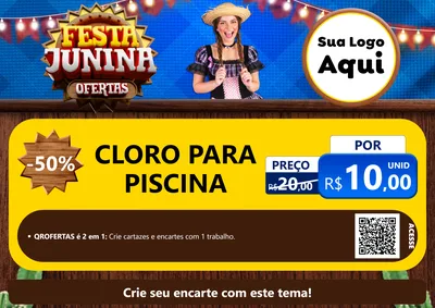 Modelo de Cartaz para Cartaz A4 Horizontal com o tema Festa Junina Ofertas para Produtos para Piscina