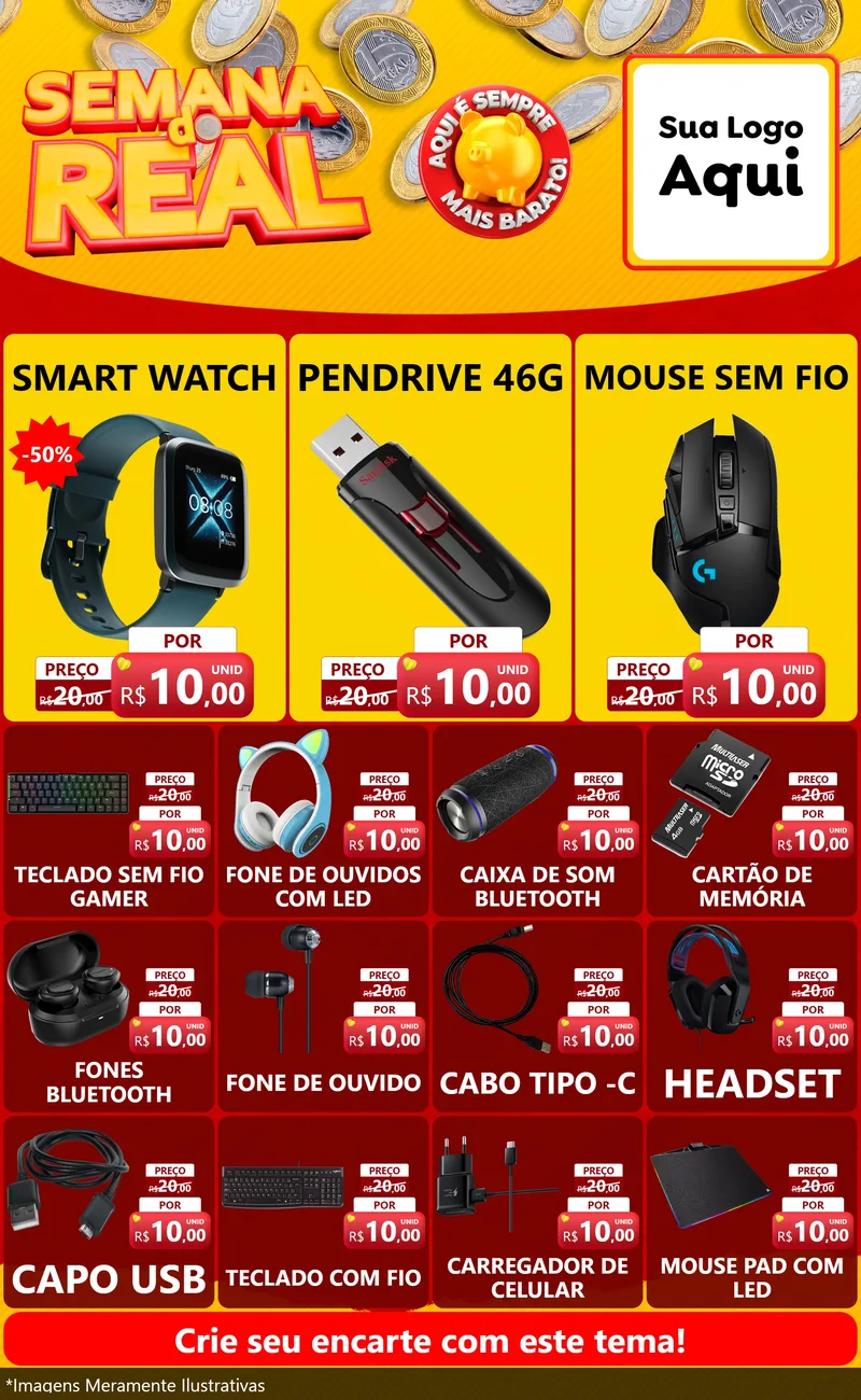 Modelo de Encarte para Encarte Grande com o tema Semana do Real para Informática