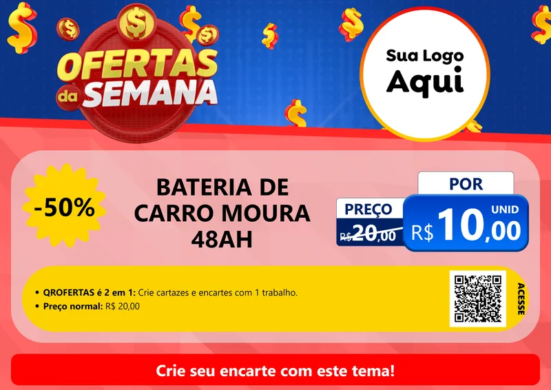 Modelo de Cartaz para Cartaz A4 Horizontal com o tema Ofertas Da Semana para Baterias Elétricas