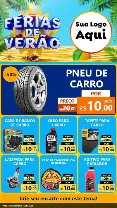 Modelo de Rede Social para Stories com o tema Férias de Verão para Auto peças