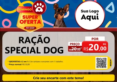 Modelo de Cartaz para Cartaz A4 Horizontal com o tema Domingo Super Oferta Pet Shop para Pet Shop