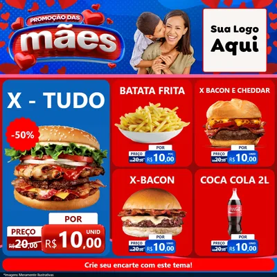 Modelo de Rede Social para Feed Facebook com o tema Promoção das Mães para Hamburgueria