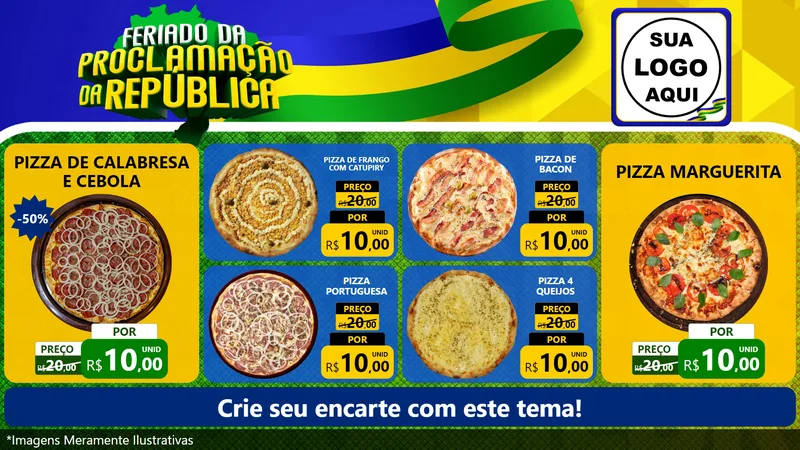 Modelo de TV para TV Horizontal com o tema Feriado da Proclamação da República para Pizzaria