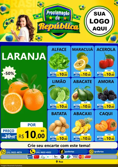 Modelo de Encarte para Encarte A4 Vertical com o tema Proclamação da República para Hortifrúti