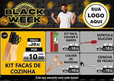 Modelo de Encarte para Encarte A4 Horizontal com o tema Black Week para Utilidades Domésticas