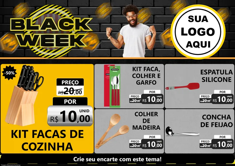 Modelo de Encarte para Encarte A4 Horizontal com o tema Black Week para Utilidades Domésticas