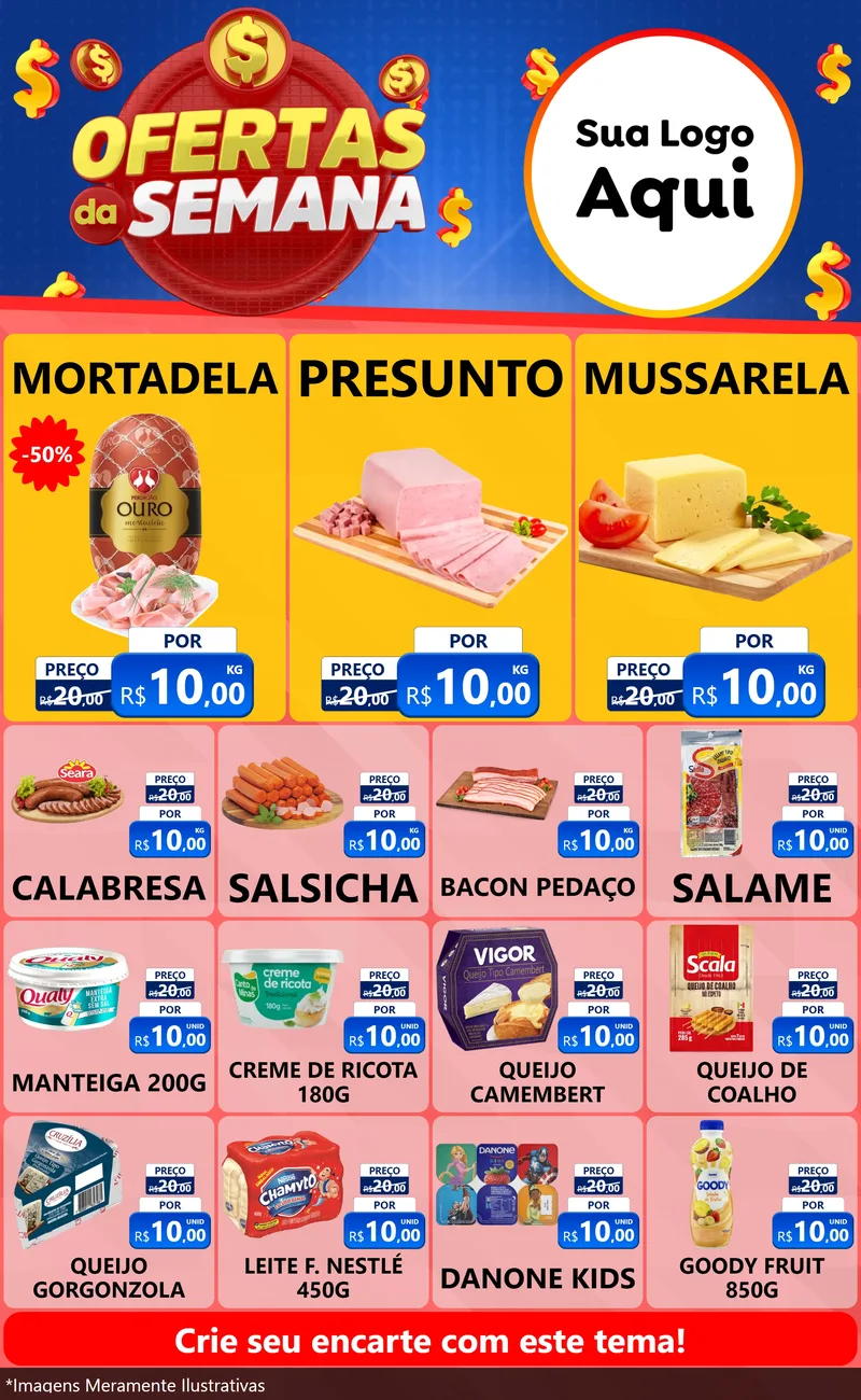 Modelo de Encarte para Encarte Grande com o tema Ofertas Da Semana para Frios e Laticínios