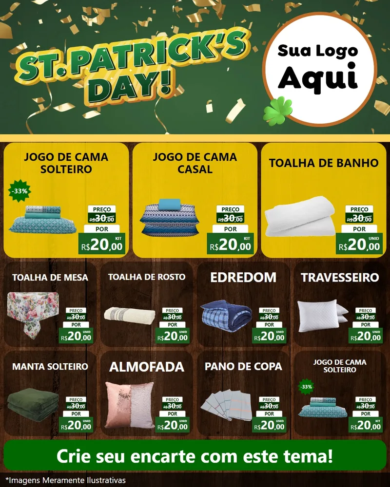 Modelo de Rede Social para Feed Instagram com o tema St Patriks Day para Cama, Mesa e Banho