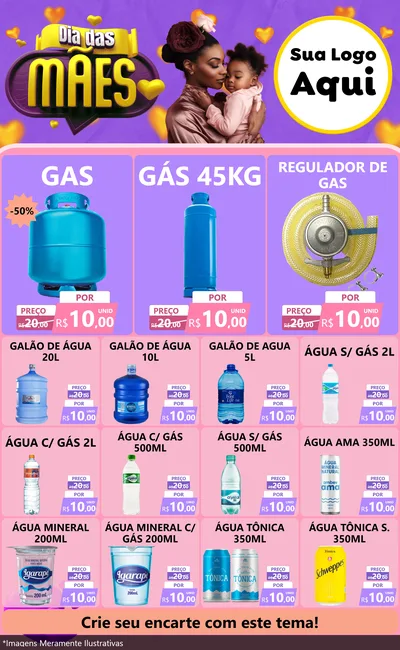 Modelo de Encarte para Encarte Grande com o tema Dia das Mães para Água e gás