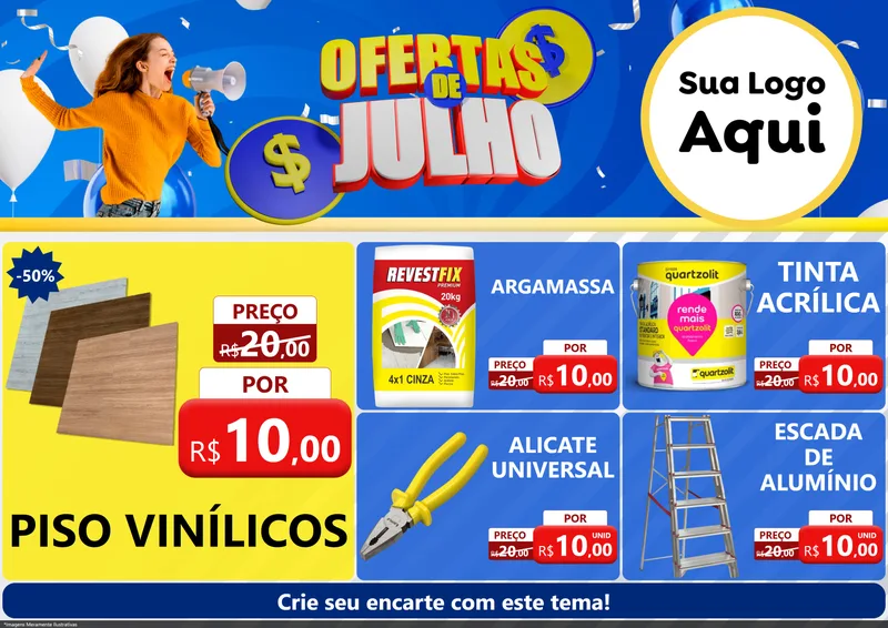 Modelo de Encarte para Encarte A4 Horizontal com o tema Ofertas de Julho para Material para Construção
