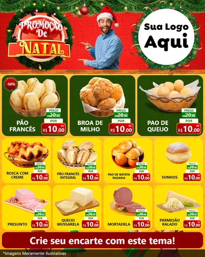 Modelo de Rede Social para Feed Instagram com o tema Promoção de Natal para Padaria