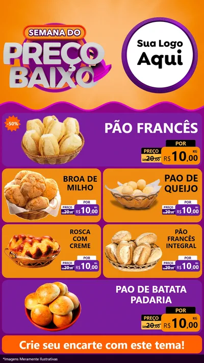 Modelo de TV para TV Vertical com o tema Semana do Preço Baixo para Padaria