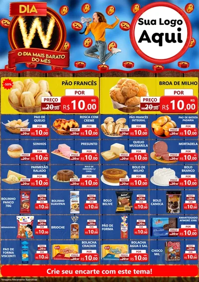 Modelo de Encarte para Encarte A4 Vertical com o tema Dia W - O Dia Mais Barato Do Mês para Padaria