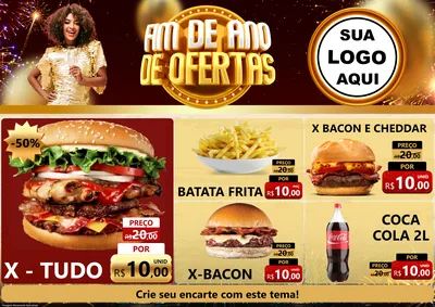Modelo de Encarte para Encarte A4 Horizontal com o tema Fim de Ano de Ofertas para Hamburgueria