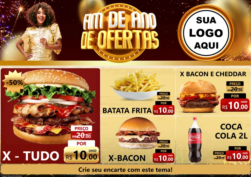 Modelo de Encarte para Encarte A4 Horizontal com o tema Fim de Ano de Ofertas para Hamburgueria
