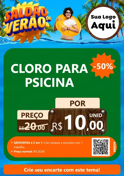 Modelo de Cartaz para Cartaz A4 Vertical com o tema Saldão de Verão para Produtos para Piscina