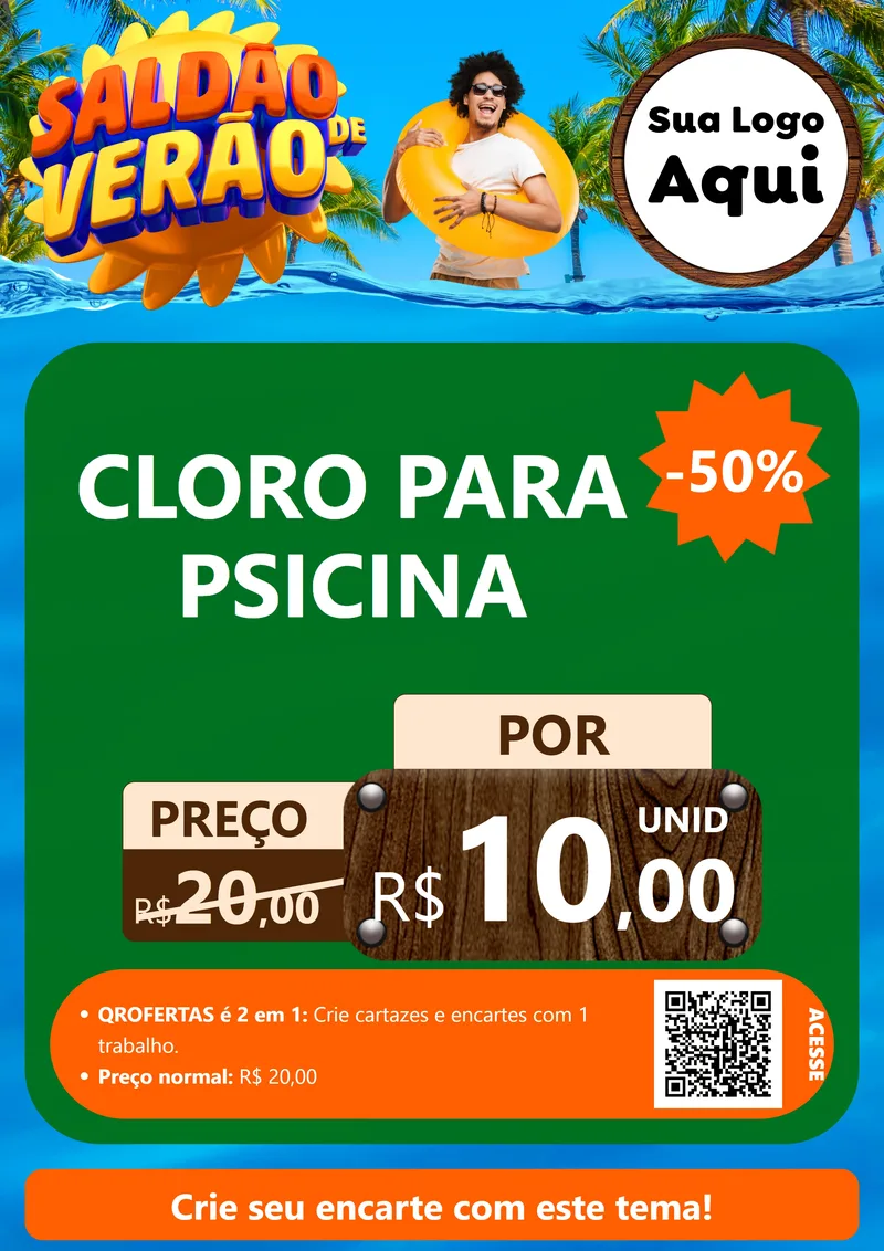 Modelo de Cartaz para Cartaz A4 Vertical com o tema Saldão de Verão para Produtos para Piscina