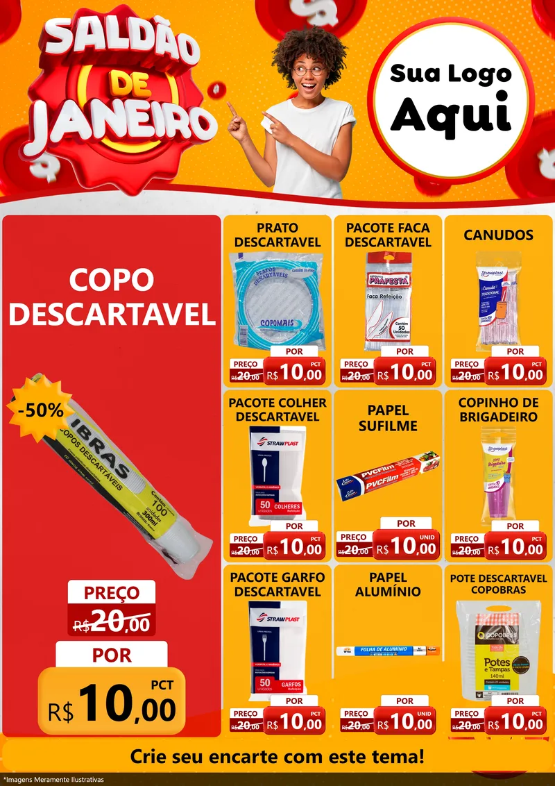 Modelo de Encarte para Encarte A4 Vertical com o tema Saldão de Janeiro para Embalagens