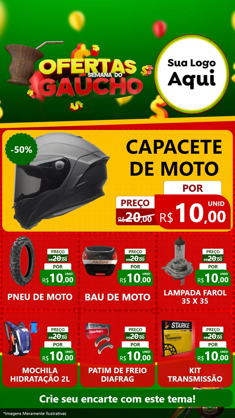 Modelo de Rede Social para Stories com o tema Ofertas Semana Do Gaúcho para Moto peças