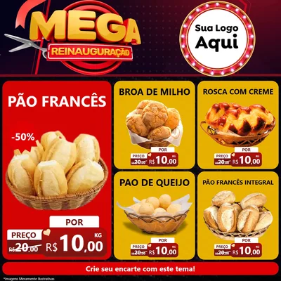 Modelo de Rede Social para Feed Facebook com o tema Mega Reinauguração para Padaria