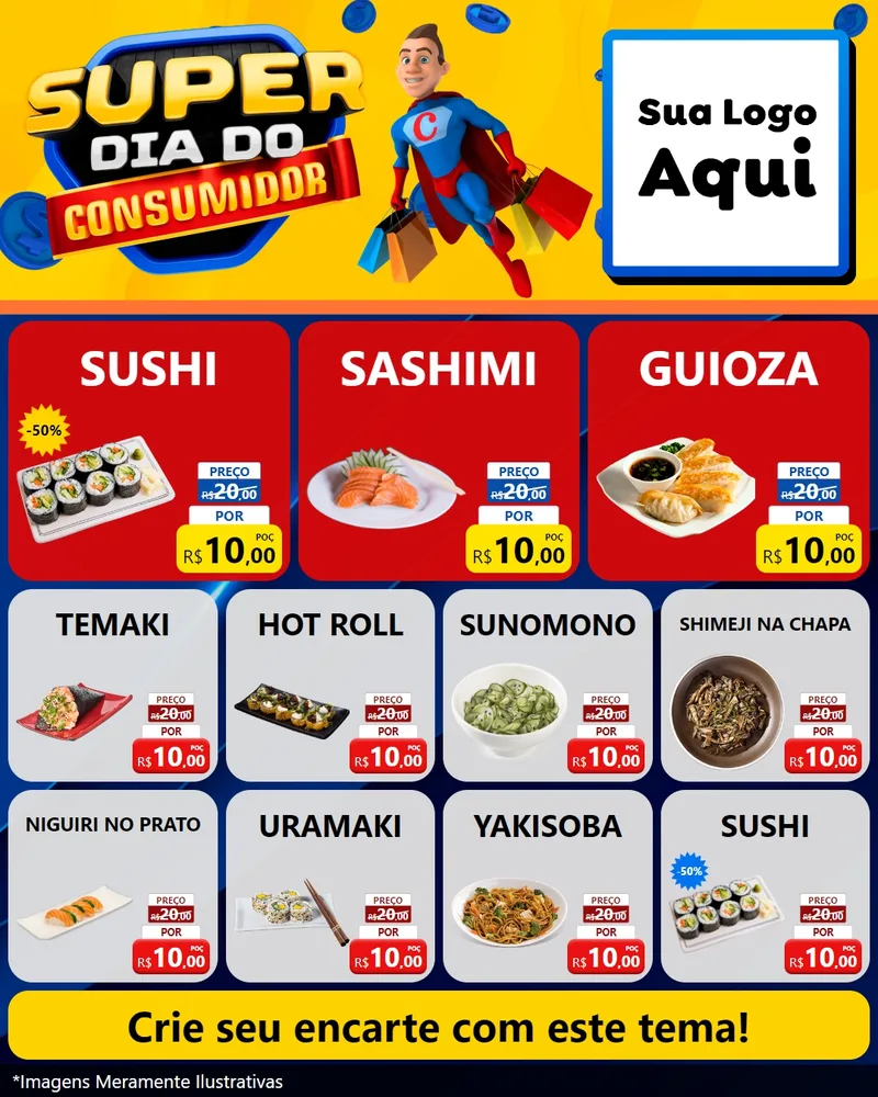 Modelo de Rede Social para Feed Instagram com o tema Super Dia do Consumidor para Comida japonesa