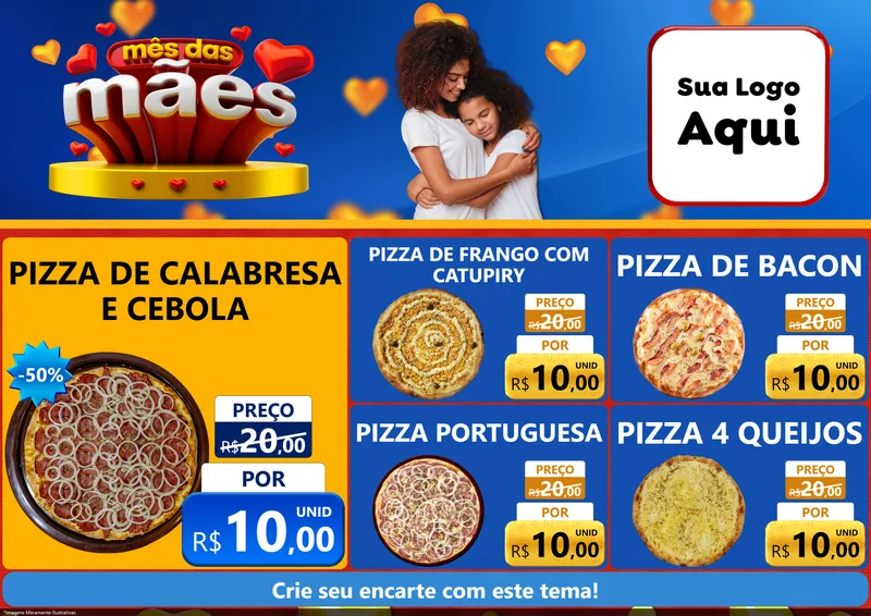 Modelo de Encarte para Encarte A4 Horizontal com o tema Mês das Mães para Pizzaria
