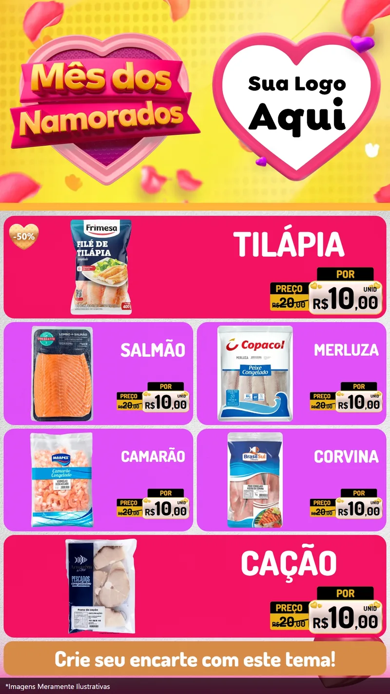 Modelo de TV para TV Vertical com o tema Mês dos Namorados para Peixaria