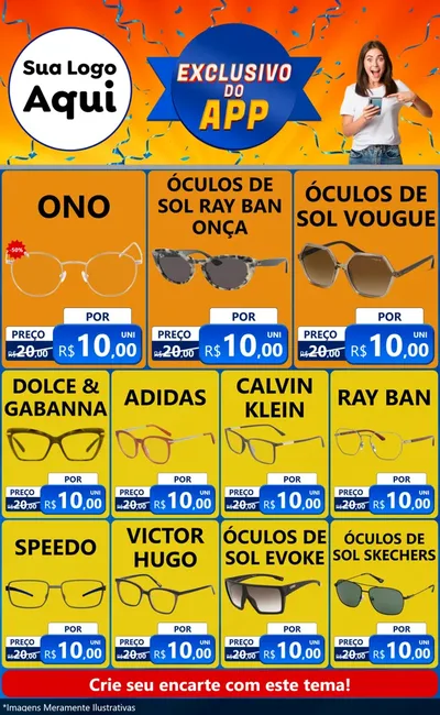 Modelo de Encarte para Encarte Grande com o tema Exclusivo do Aplicativo para Óticas