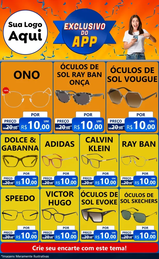Modelo de Encarte para Encarte Grande com o tema Exclusivo do Aplicativo para Óticas