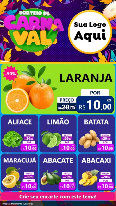 Modelo de Rede Social para Stories com o tema Sorteio de Carnaval para Hortifrúti