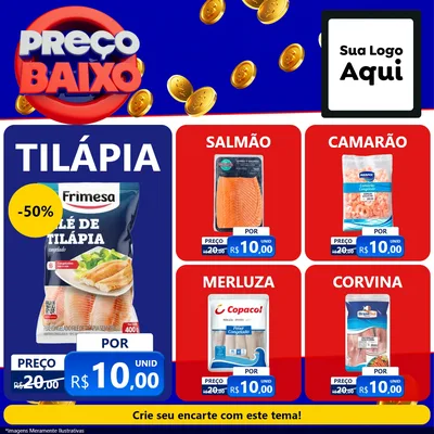 Modelo de Rede Social para Feed Facebook com o tema Preço Baixo para Peixaria