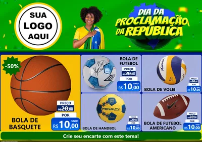 Modelo de Encarte para Encarte A4 Horizontal com o tema Dia Da Proclamação Da República para Artigos Esportivos
