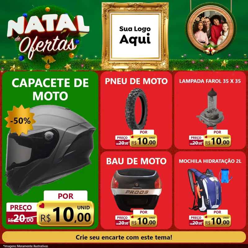 Modelo de Rede Social para Feed Facebook com o tema Natal de Ofertas para Moto peças