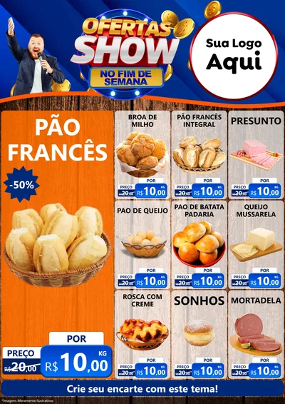 Modelo de Encarte para Encarte A4 Vertical com o tema Ofertas Show No Fim De Semana para Padaria