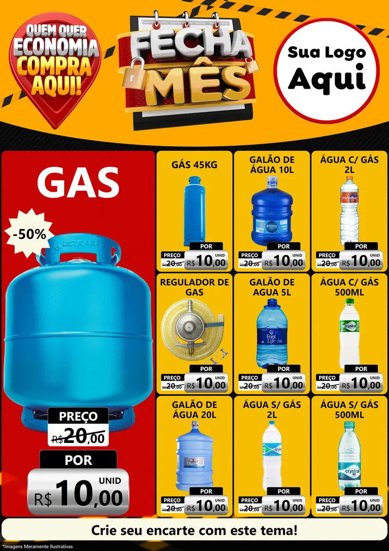 Modelo de Encarte para Encarte A4 Vertical com o tema Fecha Mês para Água e gás