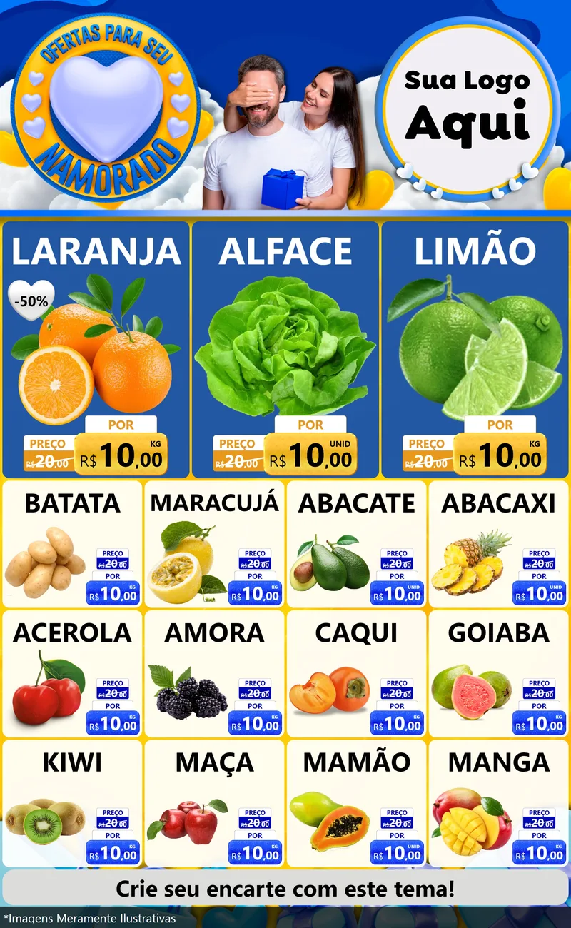 Modelo de Encarte para Encarte Grande com o tema Ofertas Para Seu Namorado para Hortifrúti